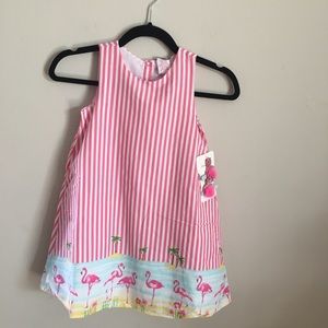 Tommy Bahama Girls Pink Flamingo Stripe Dress NWT
